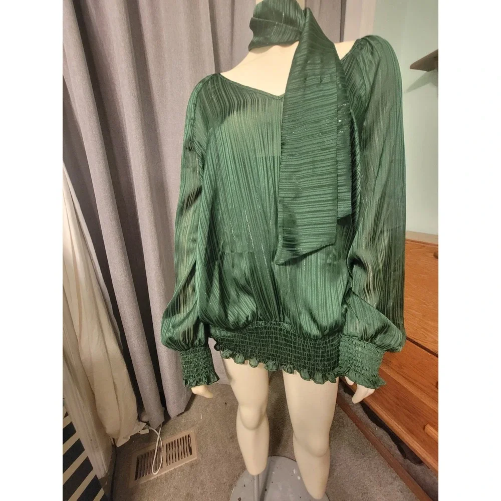 Ashley Stewart Sz 2X (18/20) Emerald Green Long Balloon Sleeve Smocked Hem Scarf - Picture 6 of 7